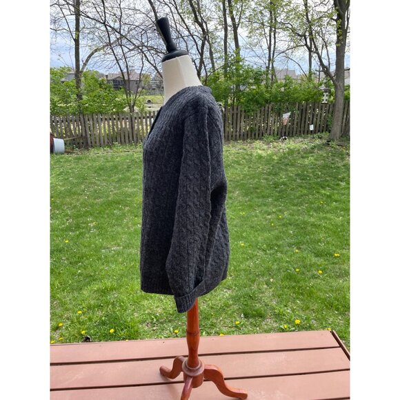 Appleseed Womens Charcoal Gray 100% Wool 2X Cable Knit Button Cardigan Sweater M - Picture 2 of 8